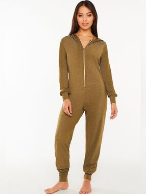 SAVAGE x FENTY Sleep & Shine Hooded Onesie Jumpsuit Olive Green 1X NWT